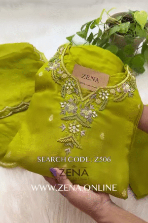 Green Chinon Asymmetrical Cut Kurta Sharara With Dupatta