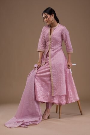 Mauve Zariwork Cotton Blend Readymade Salwar Suit