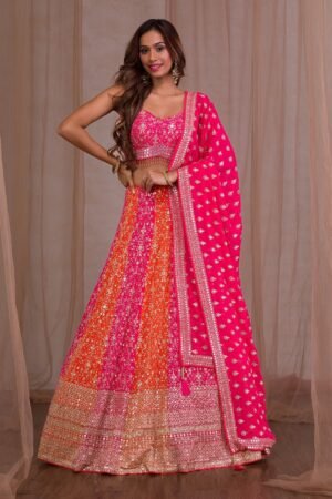 Pink Zariwork Georgette Readymade Lehenga