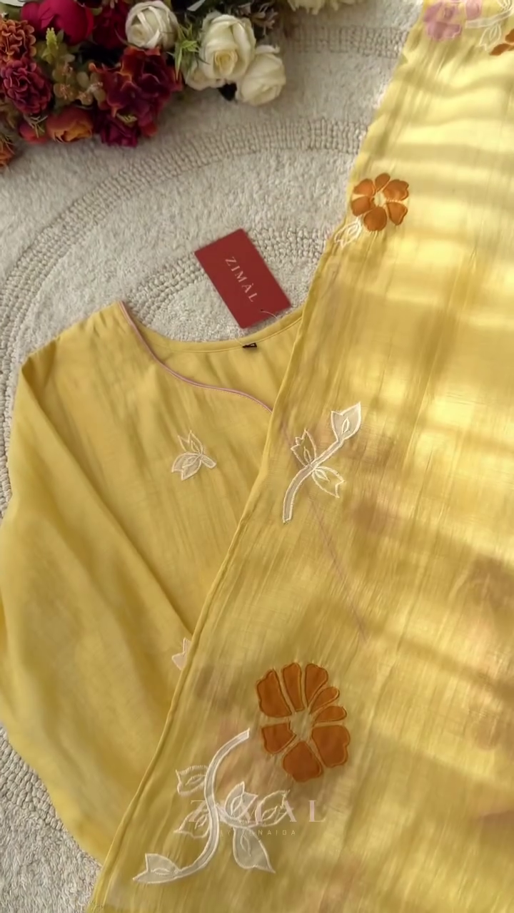 Women Floral Embroidered Cotton Kurta with Trousers & Dupatta - Image 3