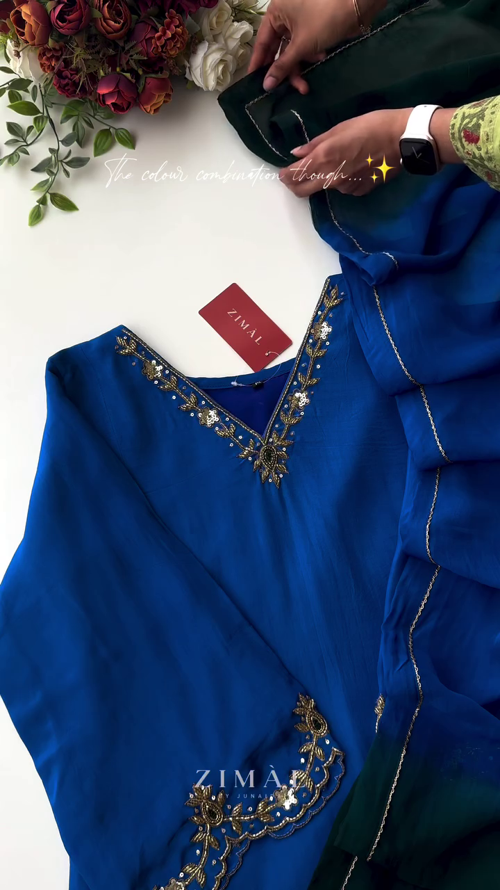 Embroidered Beads and Stones Chanderi Cotton Straight Kurta with Trousers & Dupatta - Image 3