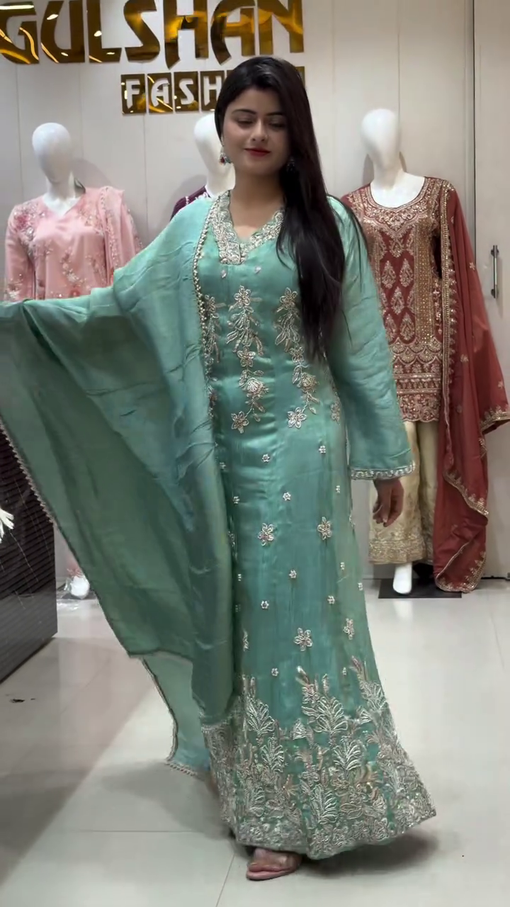 New Designer Party Wear Look TOP, Sharara Plazzo And Duppata, Natural Crep Fabric - Image 7