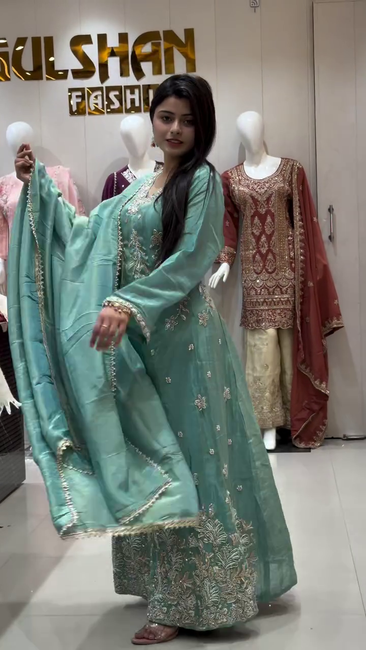 New Designer Party Wear Look TOP, Sharara Plazzo And Duppata, Natural Crep Fabric - Image 6