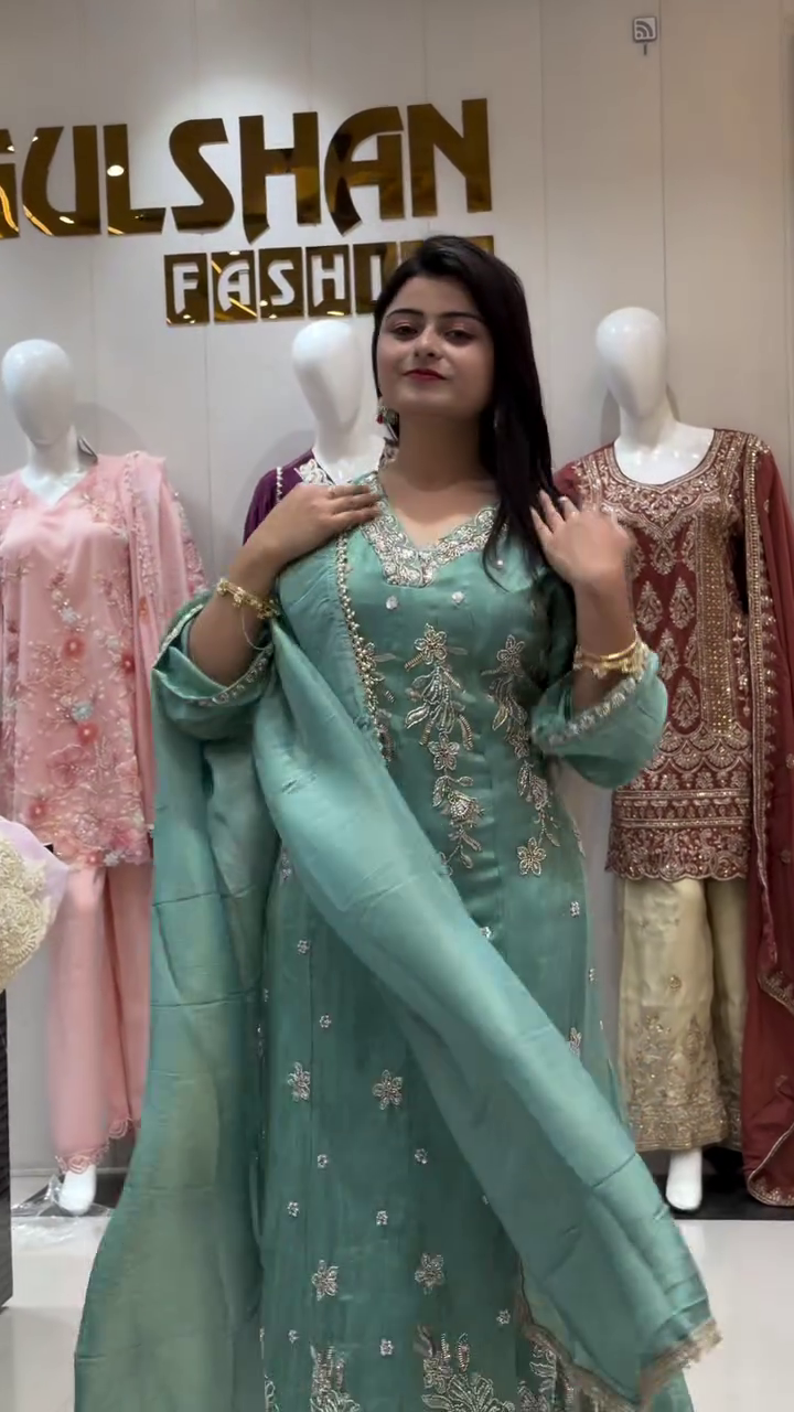 New Designer Party Wear Look TOP, Sharara Plazzo And Duppata, Natural Crep Fabric - Image 5