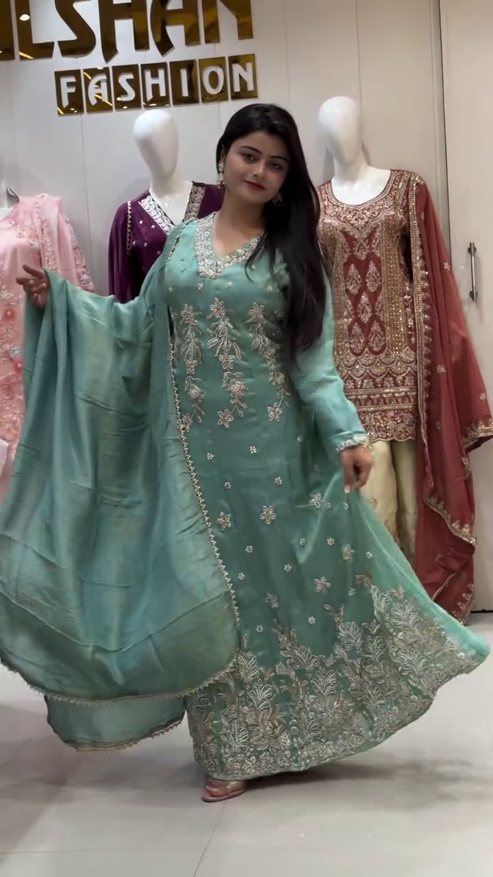 New Designer Party Wear Look TOP, Sharara Plazzo And Duppata, Natural Crep Fabric - Image 4