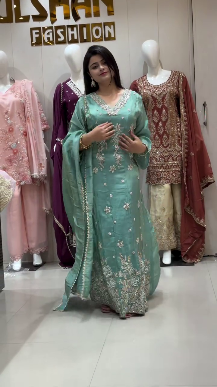 New Designer Party Wear Look TOP, Sharara Plazzo And Duppata, Natural Crep Fabric - Image 3