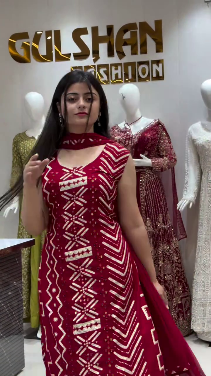 Women Rust Floral Printed Sequinned Kurta with Sharara & With Dupatta