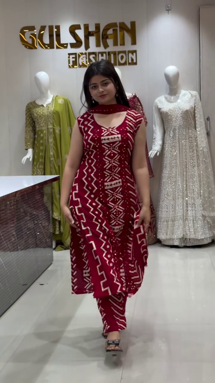 Women Rust Floral Printed Sequinned Kurta with Sharara & With Dupatta - Image 7