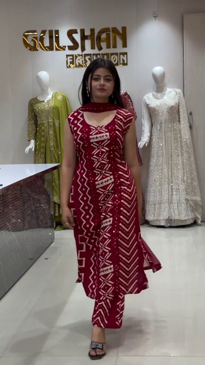 Women Rust Floral Printed Sequinned Kurta with Sharara & With Dupatta - Image 6