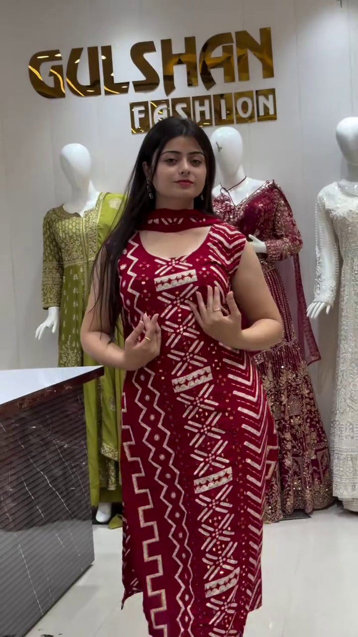 Women Rust Floral Printed Sequinned Kurta with Sharara & With Dupatta - Image 5