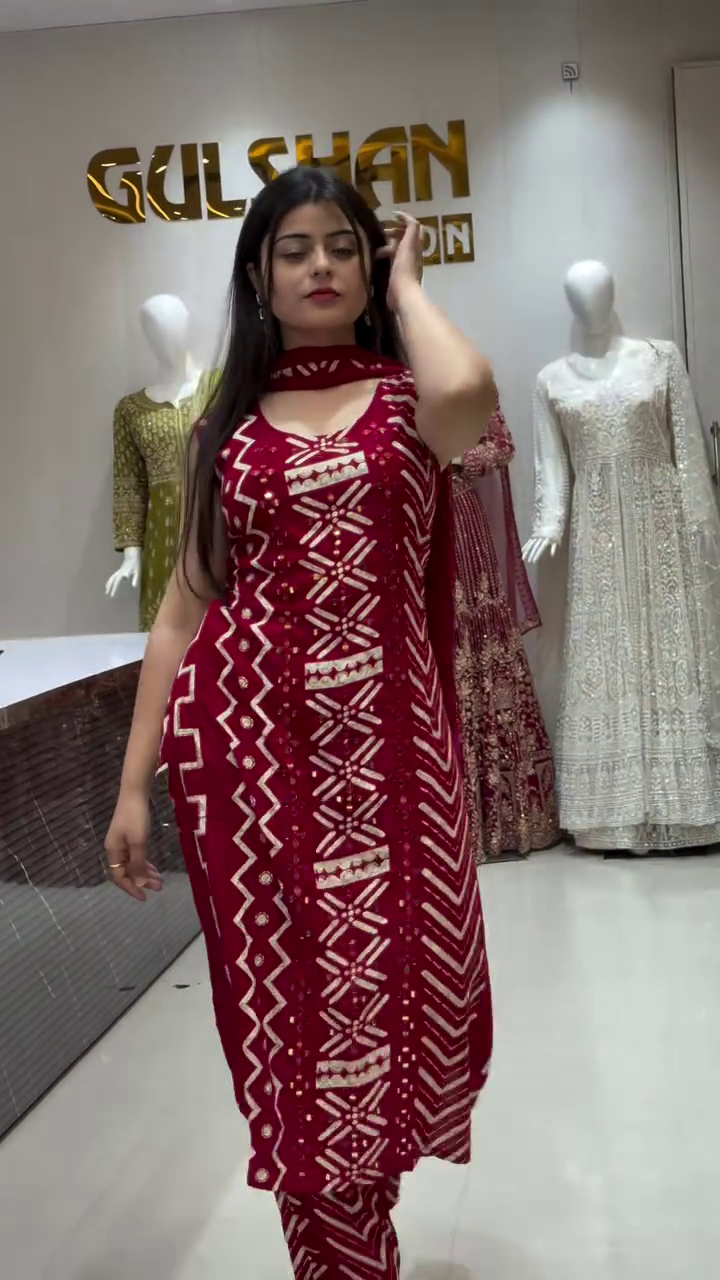 Women Rust Floral Printed Sequinned Kurta with Sharara & With Dupatta - Image 4