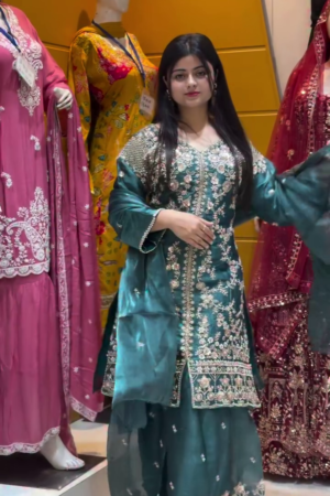 Ethnic Motifs Embroidered Thread Work Straight Kurta with Sharara & Dupatta