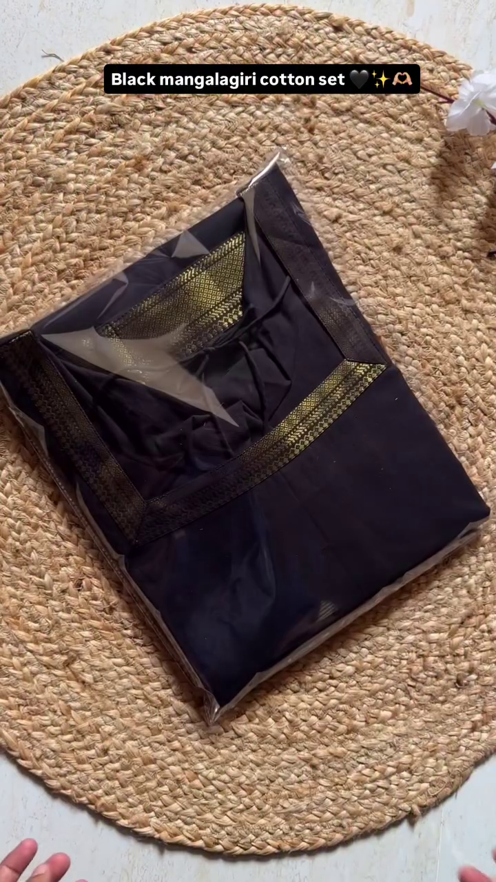 Black Mangalagiri Cotton Suit Set