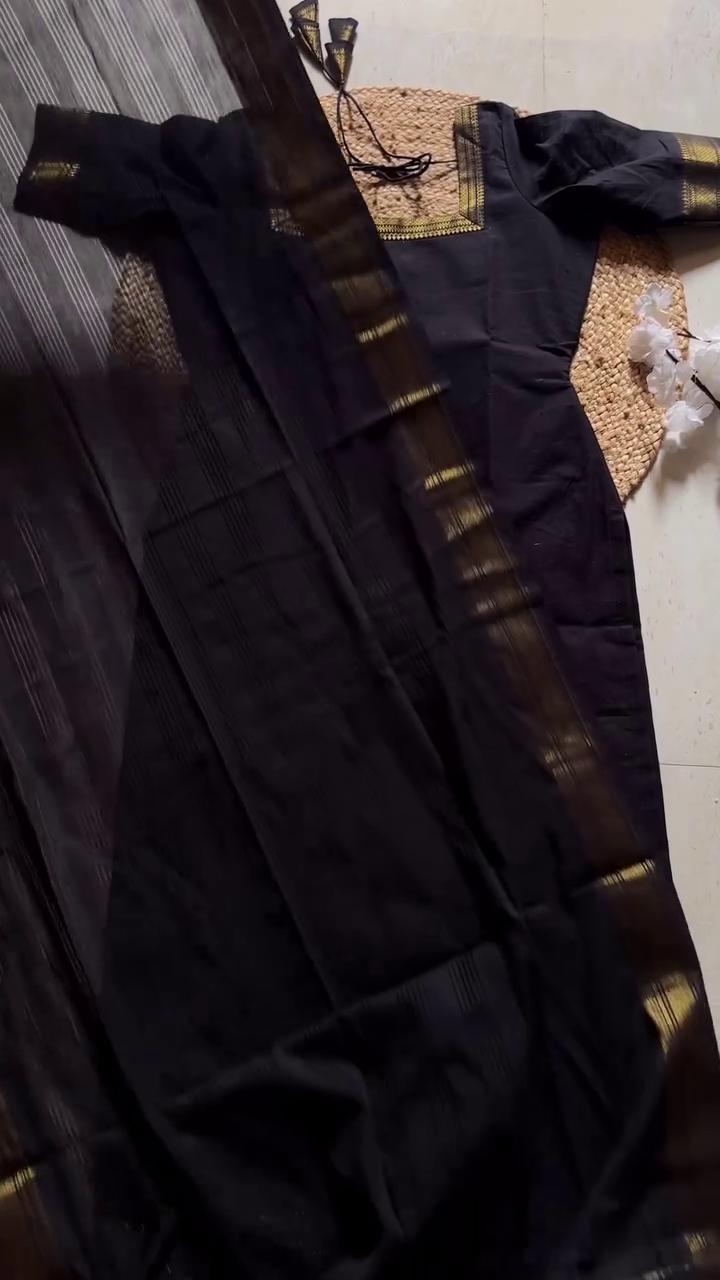 Black Mangalagiri Cotton Suit Set - Image 3