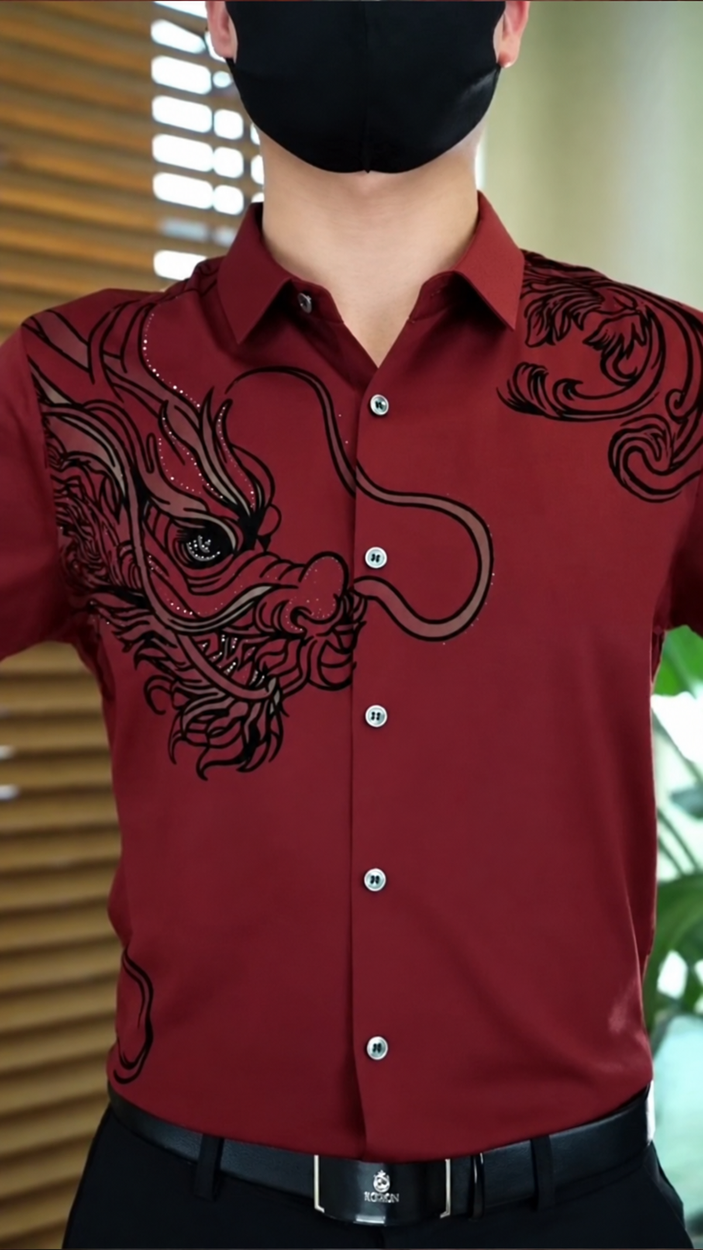 Black Serpentine Dragon Handwork Designer Shirt